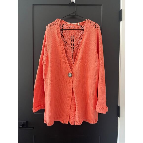 Soft Surroundings Orange Coral Sweater Cardigan Size 2X - Picture 1 of 6